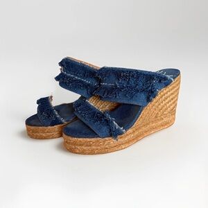 Castaner Blue Frayed Wedge Sandals